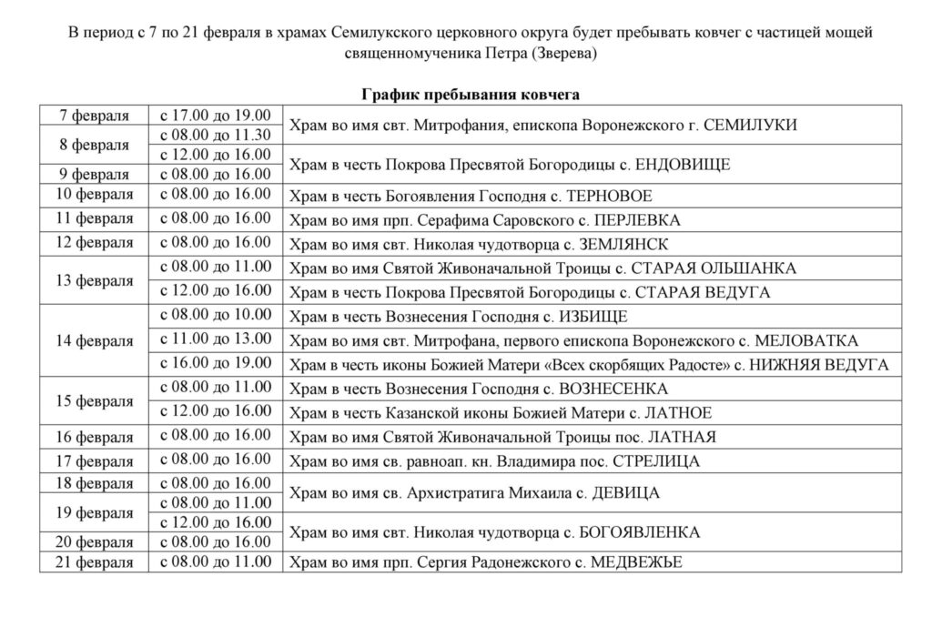 График пребывания ковчега с частицей мощей священномученика Петра (pdf.io)